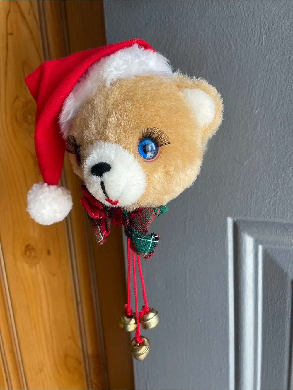 Vintage 80s Christmas Teddy Bear DoorKnober Cover Classic Home Decor Holiday